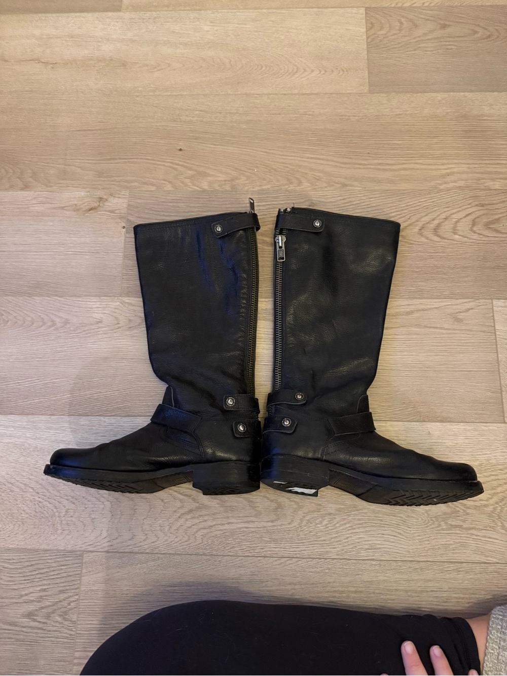 FRYE Women's Black Veronica Back-Zip Moto Mid-Calf Boot Size 9 Round Toe Leather